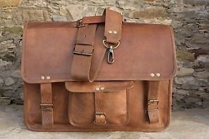 17" Stylish Handmade Real Leather Bag, Brown Laptop Corporate Office Bags #185