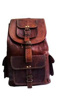 15" Unisex Genuine Small Leather Medium Backpack Rucksack Book School Bag #410