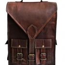 15" Leather Vintage Laptop Backpack Shoulder Messenger Bag Briefcase#D458