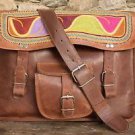 14" Pure Long Leather Messenger Bag, Brown Laptop Office Bags Hand Stitched #202