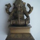 Brass Ganesha Statue, Antique Finished Musician Elephant God Religious Item #716