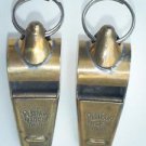 2 Vintage Brass Whistles Lot, Antique India Metal Police Gym Sports Whistle #690