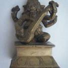 Brass Ganesha Statue, Antique Finished Musician Elephant God Religious Item #717