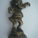 Small Brass Ganesha Statue, Antique Elephant God Religious Temple Item #726