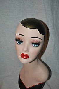Black Red Hand Painted Vintage Style Flapper Mannequin Head Jewelry  Hat Stand