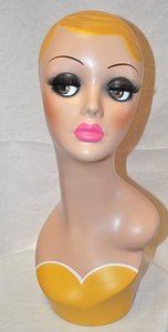 Hand Painted Vintage Style Art Deco Flapper Mannequin Head Hat Stand Yellow