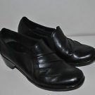 Clarks women 6.5M Black Leather Shoes Loafers Slip On Medium Heel 2"