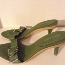Nine West 9.5 M Green Leather 3" heels Sandals Slides shoes