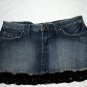 YMI BLUE WASHED DENIM MINI SKIRT BLACK SEQUINED LACE TRIM BOTTOM  SIZE 9