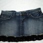 YMI BLUE WASHED DENIM MINI SKIRT BLACK SEQUINED LACE TRIM BOTTOM SIZE 9