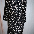 Vtg Leslie Faye Dresses Pettite Sz 6 Black Floral Pleated Belted Dress Sleeves