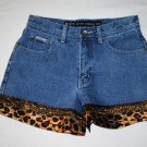 Sexy R V T denim shorts  cheetah leopard trim Cotton 5 / 6 Serve piping hot NEW