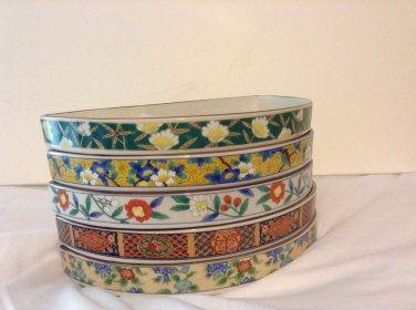5 Stackable  Half Moon Trays Sushi Plates Floral  Design
