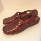 SOFT WALK BROWN WOVEN VELCRO BACK COMFORT SANDALS SHOE 8.5