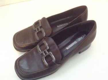 MICHAEL SHANNON Brown Leather Loafers Buckles  6M