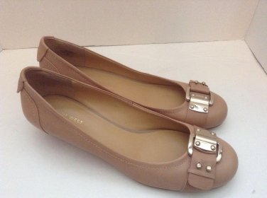NINE WEST "Oh Dear" Taupe Tan Leather Ballet Flats Shoes Buckle Women's 10M