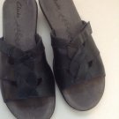 Womens Clarks Navy Leather Clog Mules  Sandals Slides 6.5M