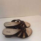 Womens Clarks Black Leather Sandals Slides 7M