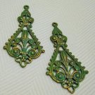 Verdigris Patina Brass Filigree Dangles(2) PC31