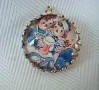 Raggedy Ann/Andy vintage art print image charm cabochon diy jewelry making