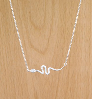 925 Sterling Silver SNAKE Paved CZ Pendant Necklace