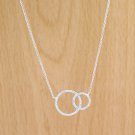 925 Sterling Silver City Style DOUBLE CIRCLE White Crystals CZ Pendant Necklace