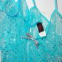 Womens Risque brand Bright Blue Babydoll Chemise Sheer Silver Polka Dots OS