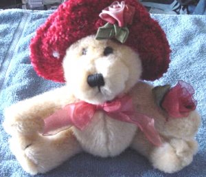 Light Brown Bear Roses & Hat Stuffed Plush 6.5" Cute