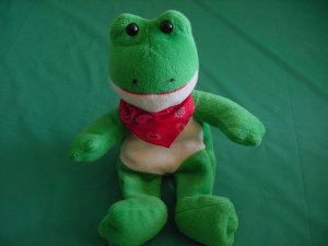 Wal-mart Green Frog Red Bandana Beanie Plush 5"