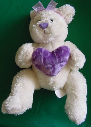 Soft Spring Bear Holding Purple Heart Stuffed Plush 6"