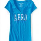 NWT Aeropostale NYC Script V-neck t shirt top White Pink Navy Peacock S M L