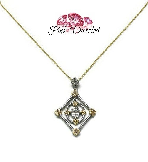 Two Tone Diamond Shape Cubic Zirconia Pendant Necklace