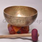 E-Chakra Tibetan Hand Hammered SINGING BOWL, Buddhist Meditation 7 Metal Bowl,9"