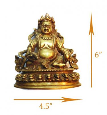 Kuber God Brass Antique Statue - God of Wealth- Kubera Lord of Riches 100S
