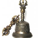 Antique Tibetan Buddhist Meditation Medium 7.5" Bronze Bell & Vajra /Dorje 101B