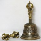Gold Painted Tibetan Buddhist Meditation 7.5" Bronze Bell & Vajra /Dorje 106B
