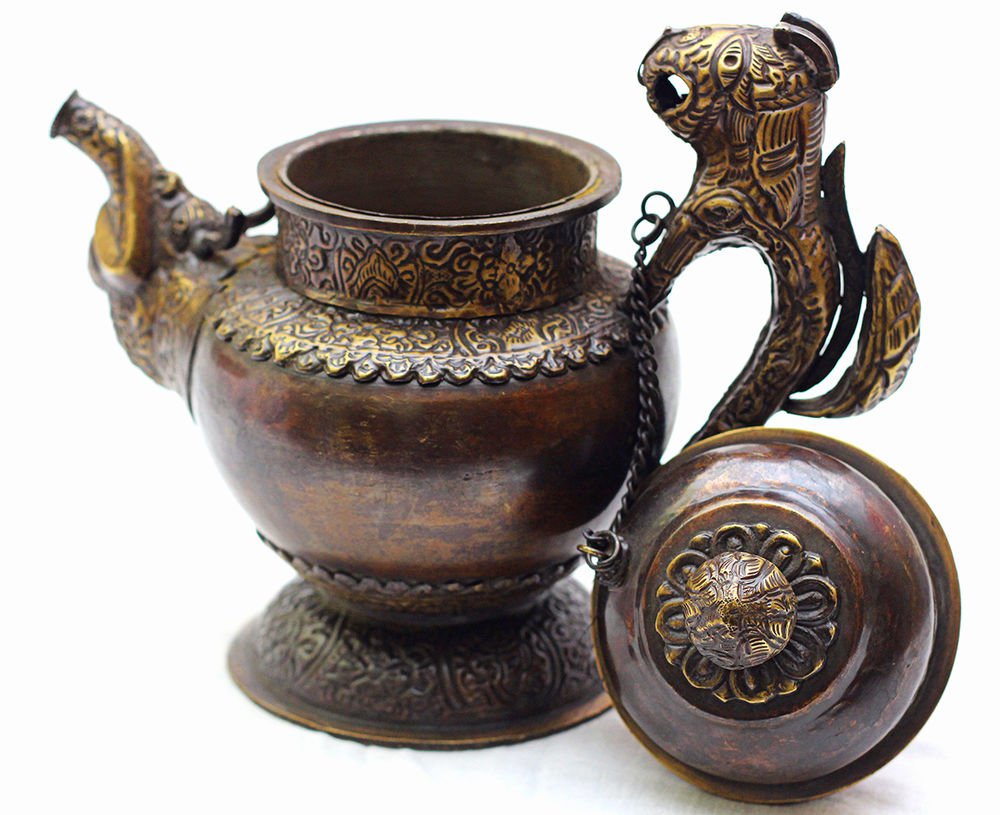 Handmade Tibetan Tea Pot Decorative Antique Design Buddhist Copper Teapot