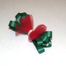 Handmade Christmas Hair Bow Green with Red Tulle