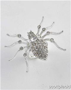 Chunky Silver Spider Charm Clear Crystal Adjustable Fashion Costume Jewelry Ring