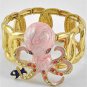 Chunky Pink Fish Octopus Crystal Gold Stretch Fashion Costume Jewelry Bracelet