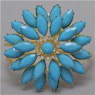 Chunky Gold Tone Blue Flower Charm Crystal Hing Fashion Costume Jewelry Bracelet