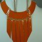 Chunky Bib Gold Chain Orange Epoxy Earring Necklace Set Fashion Costume Jewelry
