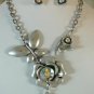 Chunky Bib Butterfly Flower Charm Earring Necklace Set Fashion Costume Jewelry