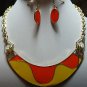 Chunky Bib Orange Yellow Charm Gold Earring Necklace Set Fashion Costume Jewelry