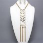 Chunky White Epoxy Charm Gold Chain Earring Necklace Set Fashion Costume Jewelry