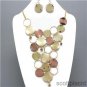 Chunky Bib Crystal Disc Copper Gold Earring Necklace Set Fashion Costume Jewelry