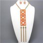 Chunky Bib Orange Epoxy Gold Chain Earring Necklace Set Fashion Costume Jewelry