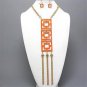Chunky Bib Orange Epoxy Gold Chain Earring Necklace Set Fashion Costume Jewelry
