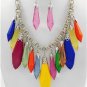 Chunky Multi Color Acrylic Silver Earring Necklace Set Fashion Costume Jewelry