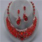 Chunky Bib Bridal Red Crystal Charm Earring Necklace Set Fashion Costume Jewelry